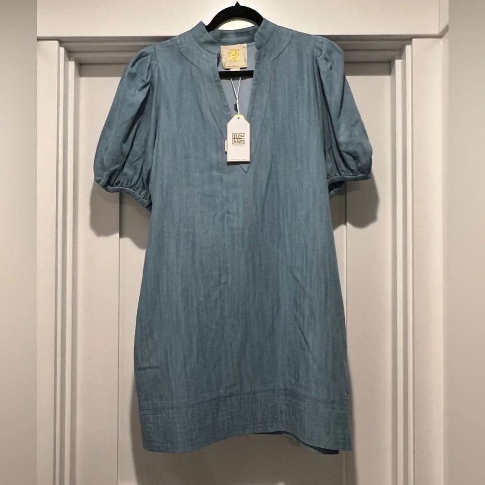 Emily McCarthy Denim woman’s dress Large NEW Blue Puff Sleeve Dress - Picture 2 of 11